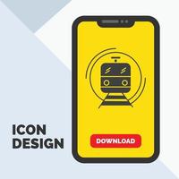 metro. tren. inteligente. público. icono de glifo de transporte en el móvil para la página de descarga. fondo amarillo vector