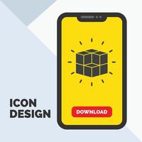 caja. laberinto. rompecabezas. solución. icono de glifo de cubo en el móvil para la página de descarga. fondo amarillo vector