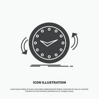 respaldo. reloj. agujas del reloj. encimera. icono de tiempo símbolo gris vectorial de glifo para ui y ux. sitio web o aplicación móvil vector