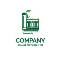 Consumption. resource. energy. factory. manufacturing Flat Business Logo template. Creative Green Brand Name Design. vector