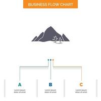 mountain. landscape. hill. nature. tree Business Flow Chart Design with 3 Steps. Glyph Icon For Presentation Background Template Place for text. vector