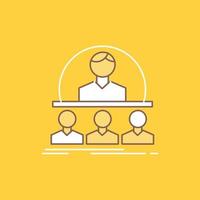 Business. coach. course. instructor. mentor Flat Line Filled Icon. Beautiful Logo button over yellow background for UI and UX. website or mobile application vector