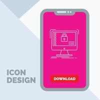 seguro. proteccion. seguro. sistema. icono de línea de datos en el móvil para la página de descarga vector