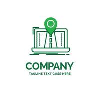 Navigation. Map. System. GPS. Route Flat Business Logo template. Creative Green Brand Name Design. vector