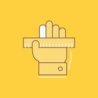 Education. hand. learn. learning. ruler Flat Line Filled Icon. Beautiful Logo button over yellow background for UI and UX. website or mobile application vector