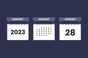 2023 calendar design August 28 icon. 28th August calendar schedule, appointment, important date concept. vector