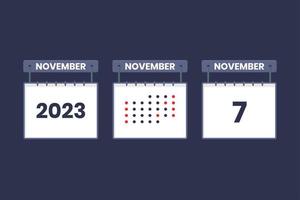 Diseño de calendario 2023 icono del 7 de noviembre. Calendario del 7 de noviembre, cita, concepto de fecha importante. vector
