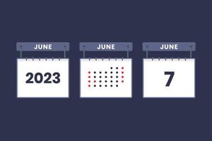 2023 calendar design June 7 icon. 7th June calendar schedule, appointment, important date concept. vector