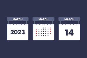 2023 calendar design March 14 icon. 14th March calendar schedule, appointment, important date concept. vector