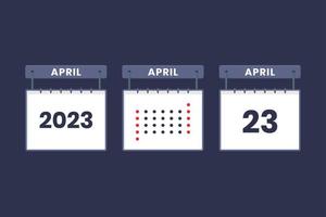 Diseño de calendario 2023 icono del 23 de abril. Calendario del 23 de abril, cita, concepto de fecha importante. vector