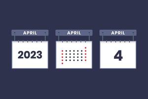 2023 calendar design April 4 icon. 4th April calendar schedule, appointment, important date concept. vector
