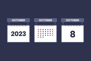 2023 calendar design October 8 icon. 8th October calendar schedule, appointment, important date concept. vector