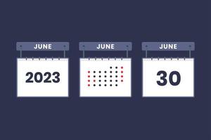 2023 calendar design June 30 icon. 30th June calendar schedule, appointment, important date concept. vector