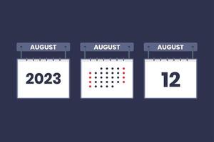 2023 calendar design August 12 icon. 12th August calendar schedule, appointment, important date concept. vector