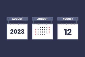 2023 calendar design August 12 icon. 12th August calendar schedule, appointment, important date concept. vector