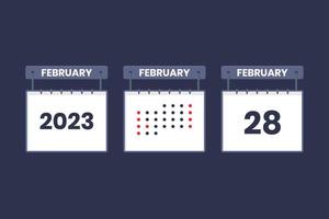 Diseño de calendario 2023 icono del 28 de febrero. Calendario del 28 de febrero, cita, concepto de fecha importante. vector
