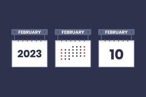 Diseño de calendario 2023 icono del 10 de febrero. Calendario del 10 de febrero, cita, concepto de fecha importante. vector