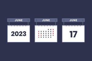 Diseño de calendario 2023 icono del 17 de junio. Calendario del 17 de junio, cita, concepto de fecha importante. vector