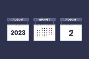 2023 calendar design August 2 icon. 2nd August calendar schedule, appointment, important date concept. vector