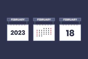 Diseño de calendario 2023 icono del 18 de febrero. Calendario del 18 de febrero, cita, concepto de fecha importante. vector