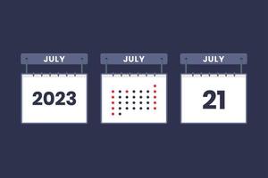 Diseño de calendario 2023 icono del 21 de julio. Calendario del 21 de julio, cita, concepto de fecha importante. vector