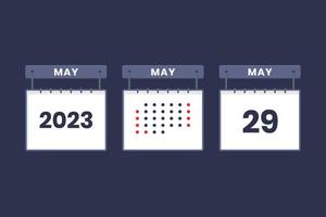 2023 calendar design May 29 icon. 29th May calendar schedule, appointment, important date concept. vector