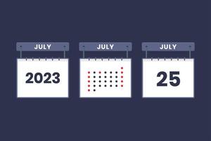 2023 calendar design July 25 icon. 25th July calendar schedule, appointment, important date concept. vector