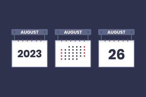 2023 calendar design August 26 icon. 26th August calendar schedule, appointment, important date concept. vector