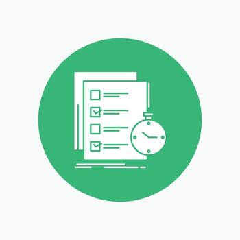 que hacer. tarea. lista. controlar. icono de glifo blanco de tiempo en círculo. ilustración de botón de vector