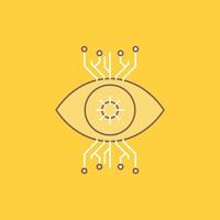 Infrastructure. monitoring. surveillance. vision. eye Flat Line Filled Icon. Beautiful Logo button over yellow background for UI and UX. website or mobile application vector