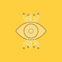 infraestructura. vigilancia. vigilancia. visión. icono lleno de línea plana del ojo. hermoso botón de logotipo sobre fondo amarillo para ui y ux. sitio web o aplicación móvil vector