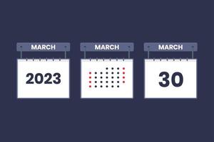 2023 calendar design March 30 icon. 30th March calendar schedule, appointment, important date concept. vector