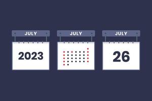 2023 calendar design July 26 icon. 26th July calendar schedule, appointment, important date concept. vector