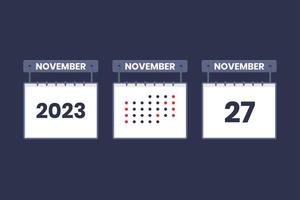 2023 calendar design November 27 icon. 27th November calendar schedule, appointment, important date concept. vector