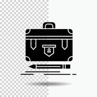 maletín. negocio. financiero. administración. icono de glifo de cartera sobre fondo transparente. icono negro vector