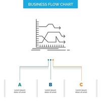 Arrows. forward. graph. market. prediction Business Flow Chart Design with 3 Steps. Line Icon For Presentation Background Template Place for text vector