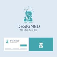 Achievement. award. cup. prize. trophy Business Logo Glyph Icon Symbol for your business. Turquoise Business Cards with Brand logo template. vector