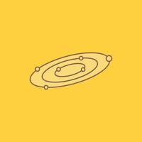 galaxia. astronomía. planetas sistema. icono lleno de línea plana del universo. hermoso botón de logotipo sobre fondo amarillo para ui y ux. sitio web o aplicación móvil vector