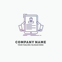 resume. employee. hiring. hr. profile Purple Business Logo Template. Place for Tagline vector