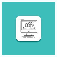 Round Button for Animation. computer. editor. monitor. software Line icon Turquoise Background vector