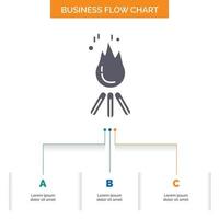 fire. flame. bonfire. camping. camp Business Flow Chart Design with 3 Steps. Glyph Icon For Presentation Background Template Place for text. vector