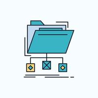 backup. data. files. folder. network Flat Icon. green and Yellow sign and symbols for website and Mobile appliation. vector illustration