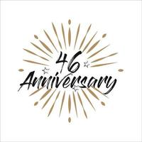 46 years anniversary retro vector emblem isolated template. Vintage logo with ribbon and fireworks on white background