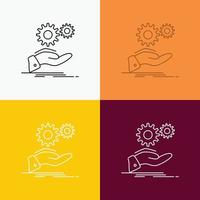 solution. hand. idea. gear. services Icon Over Various Background. Line style design. designed for web and app. Eps 10 vector illustration