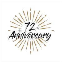 72 years anniversary retro vector emblem isolated template. Vintage logo with ribbon and fireworks on white background