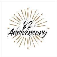 82 years anniversary retro vector emblem isolated template. Vintage logo with ribbon and fireworks on white background