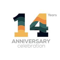 14th Anniversary Logo Design, Number 14 Icon Vector Template.Minimalist Color Palettes