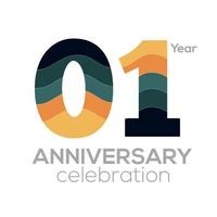 01st Anniversary Logo Design, Number 01 Icon Vector Template.Minimalist Color Palettes