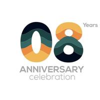 08th Anniversary Logo Design, Number 08 Icon Vector Template.Minimalist Color Palettes