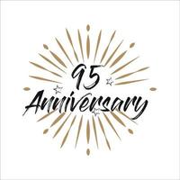 95 years anniversary retro vector emblem isolated template. Vintage logo with ribbon and fireworks on white background